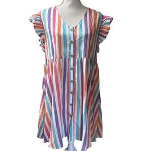New Shein Multicolor Striped Ruffle Sleeve Dress XL